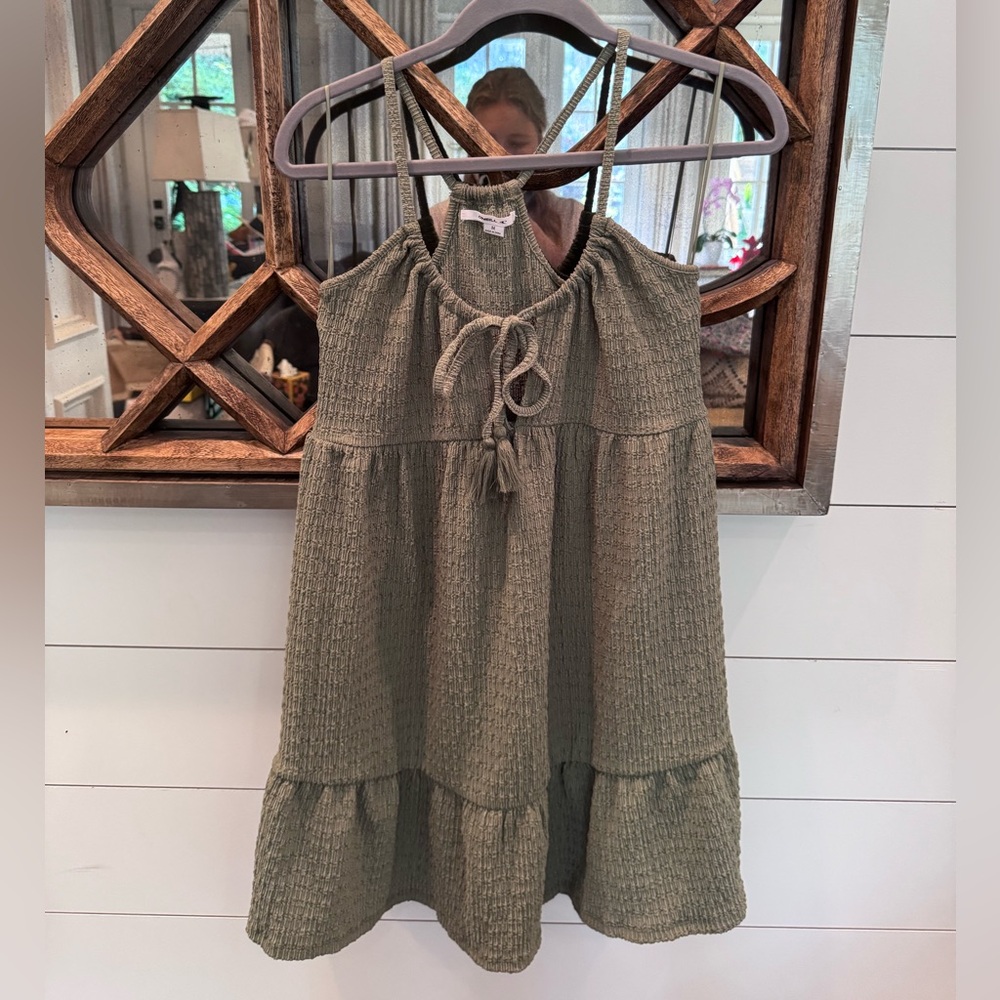 O'Neill Green Tie Front Tiered Mini Dress